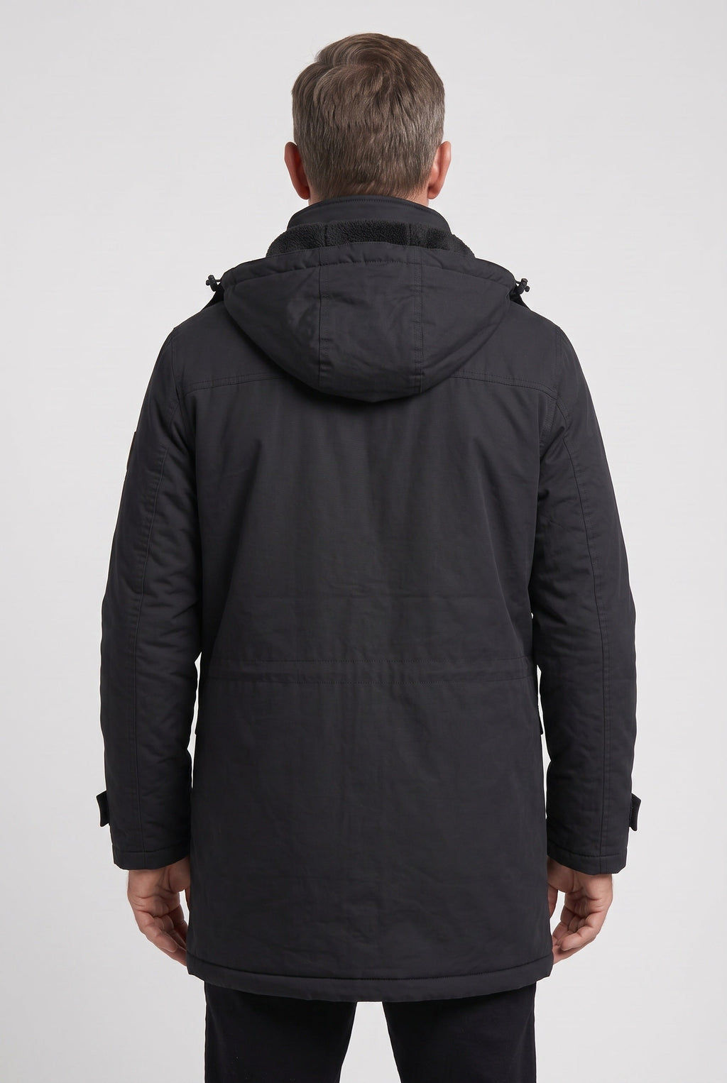 Men's Fleece-Lined Hooded Parka, Mid-Length Winter Jacket - back