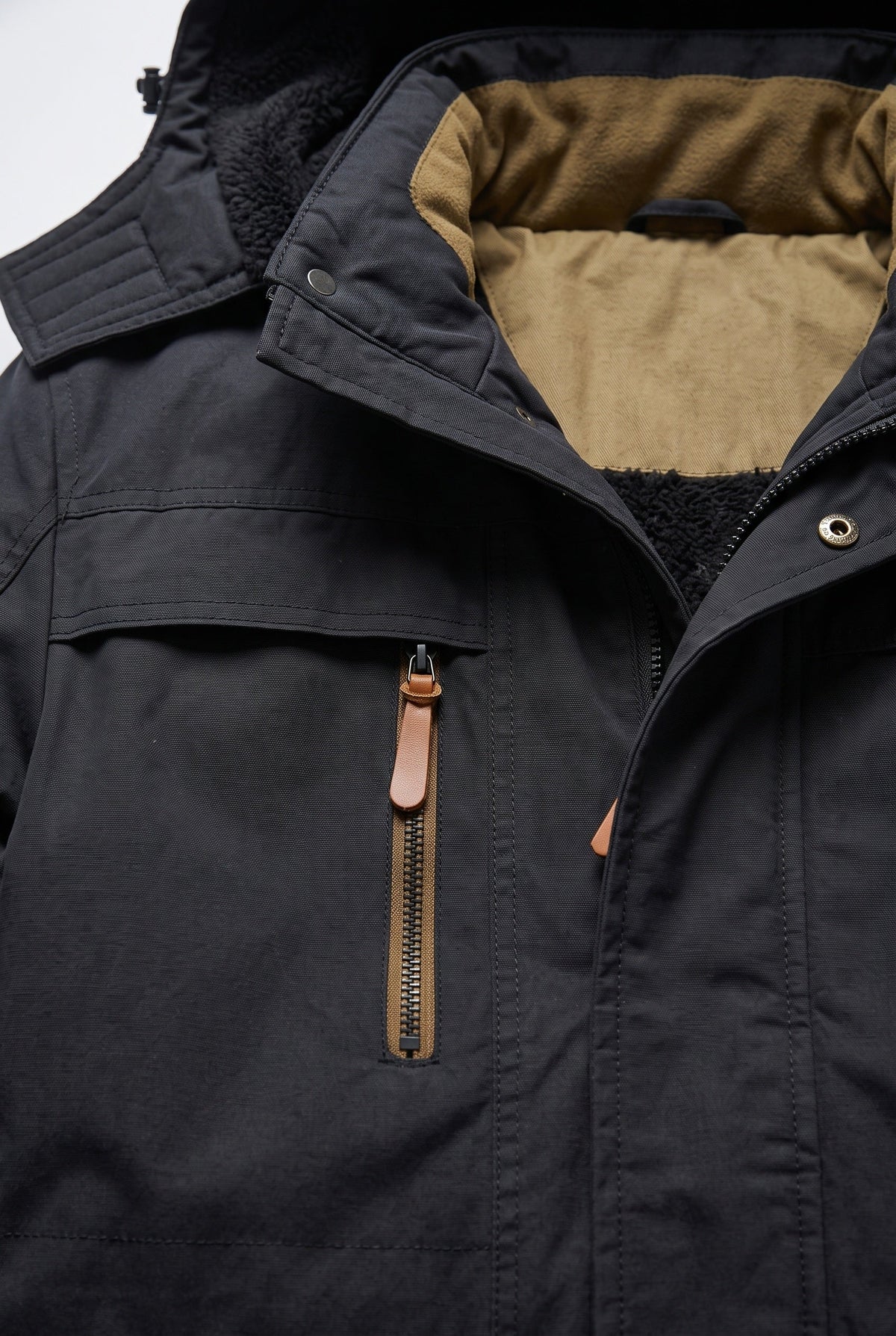 Men's Fleece-Lined Hooded Parka, Mid-Length Winter Jacket - detail