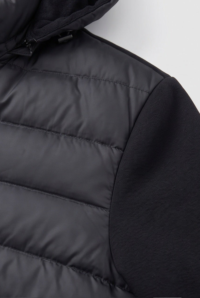 Men's Hooded Quilted Hybrid Jacket, Detachable Hood - detail