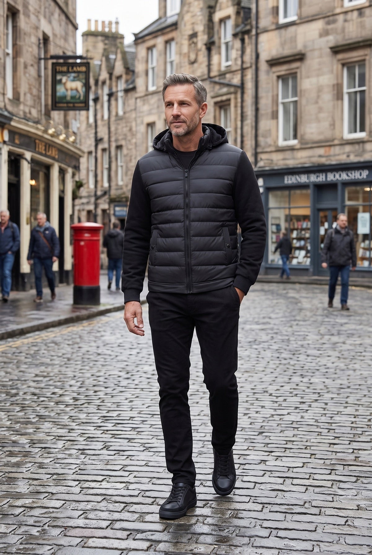 Men's Hooded Quilted Hybrid Jacket, Detachable Hood - lifestyle