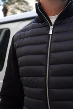 Men's Quilted Hybrid Bomber Jacket, Ribbed Knit Sleeves