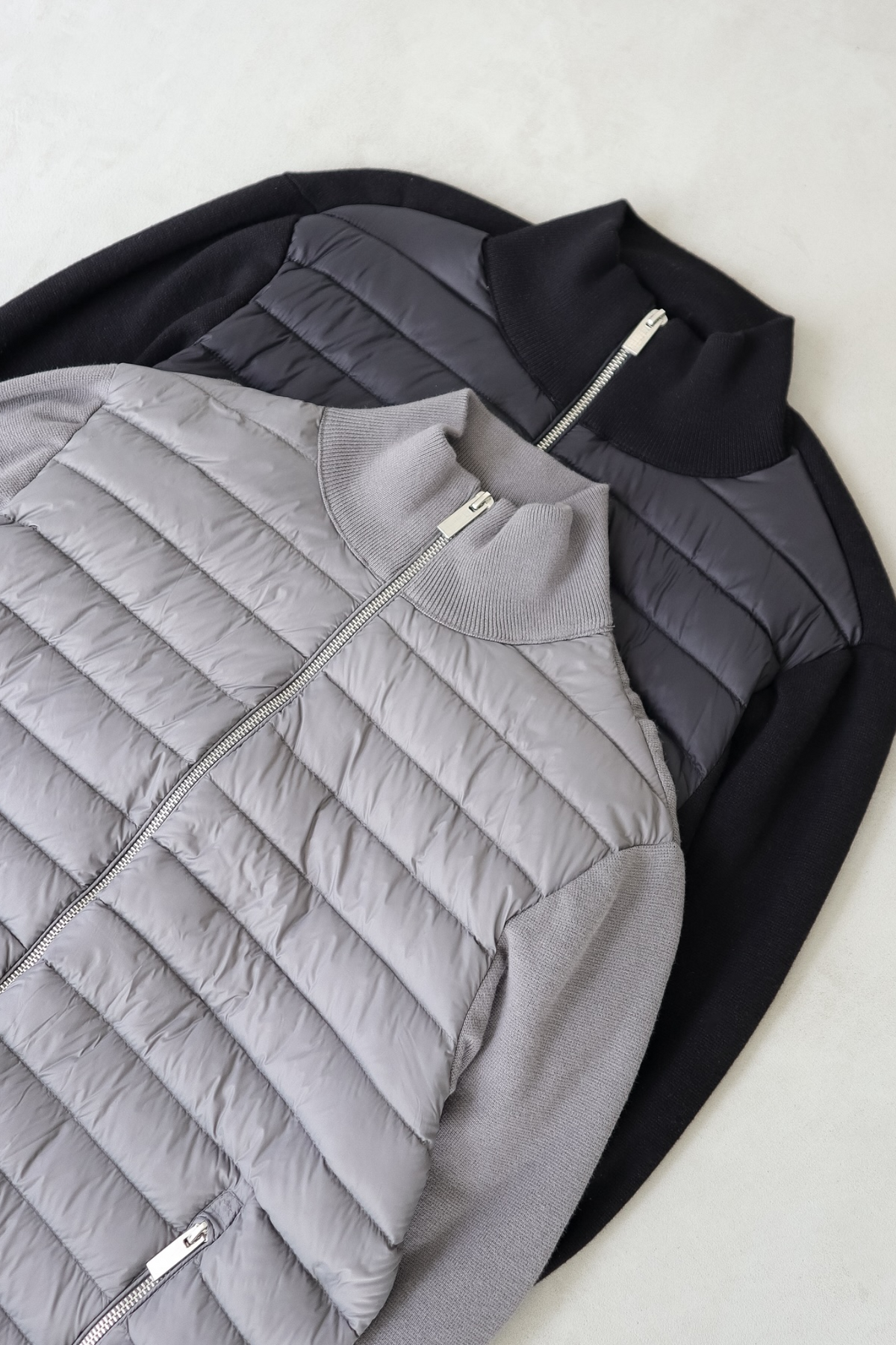 Men's Quilted Hybrid Bomber Jacket, Ribbed Knit Sleeves