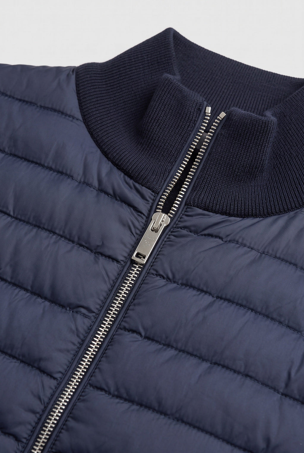 Men's Quilted Hybrid Bomber Jacket, Ribbed Knit Sleeves - detail