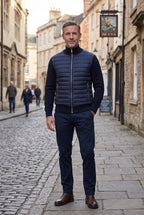 Men's Quilted Hybrid Bomber Jacket, Ribbed Knit Sleeves - lifestyle