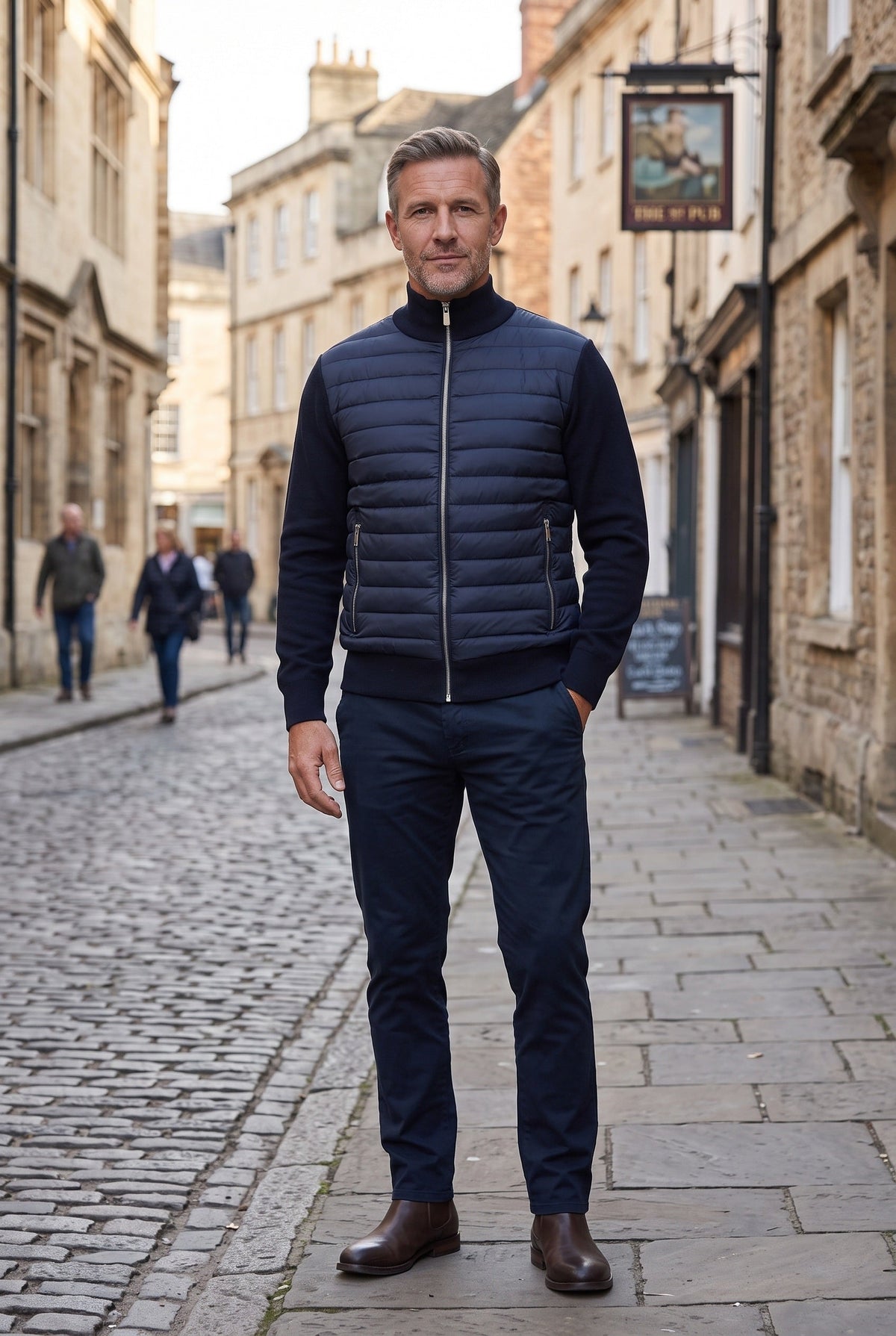 Men's Quilted Hybrid Bomber Jacket, Ribbed Knit Sleeves - lifestyle