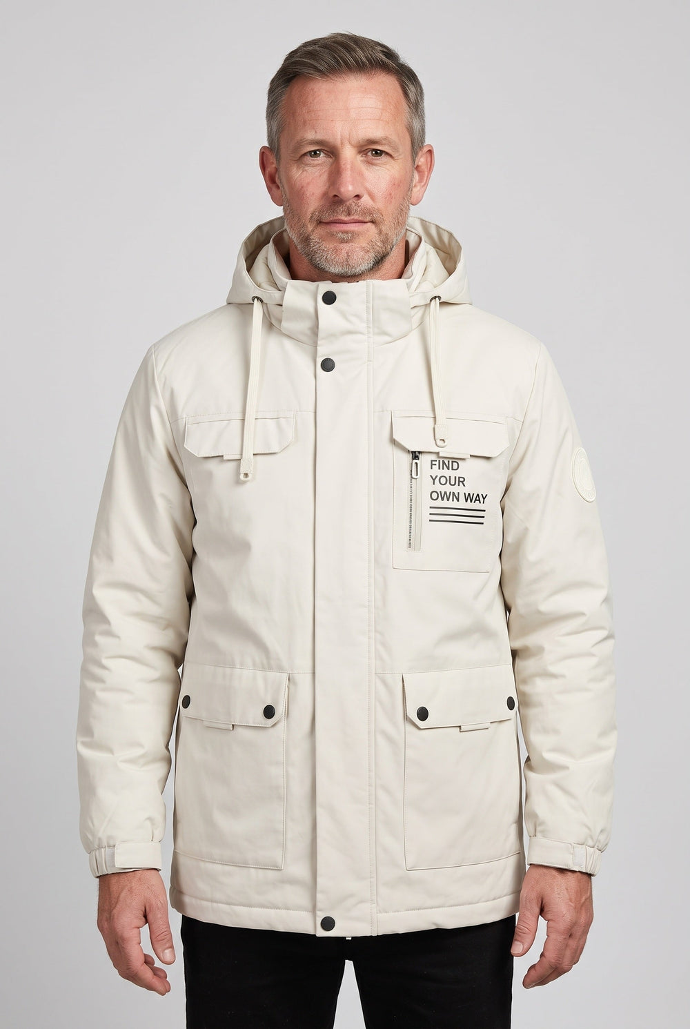 Men's Hooded Waterproof Utility Jacket, Detachable Hood