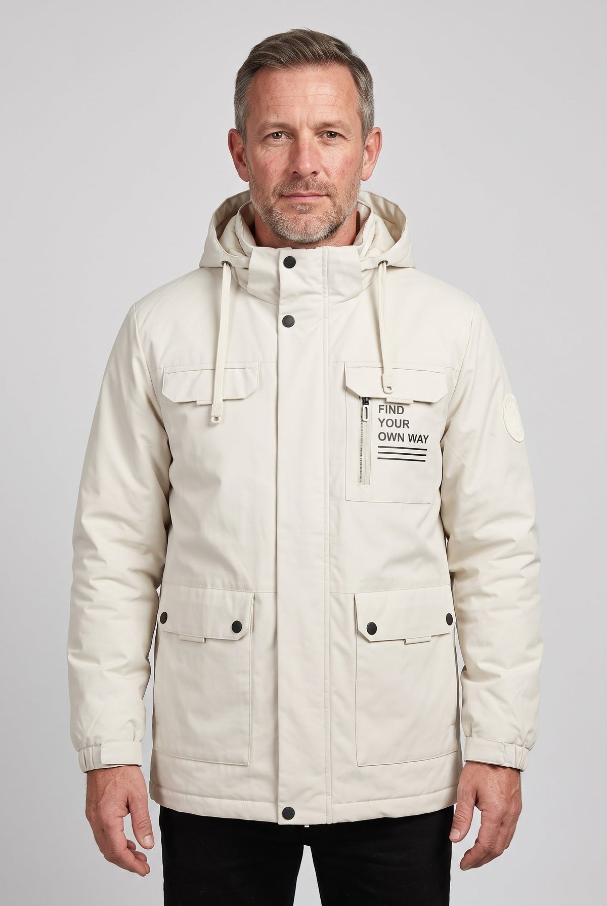 Men's Hooded Waterproof Utility Jacket, Detachable Hood