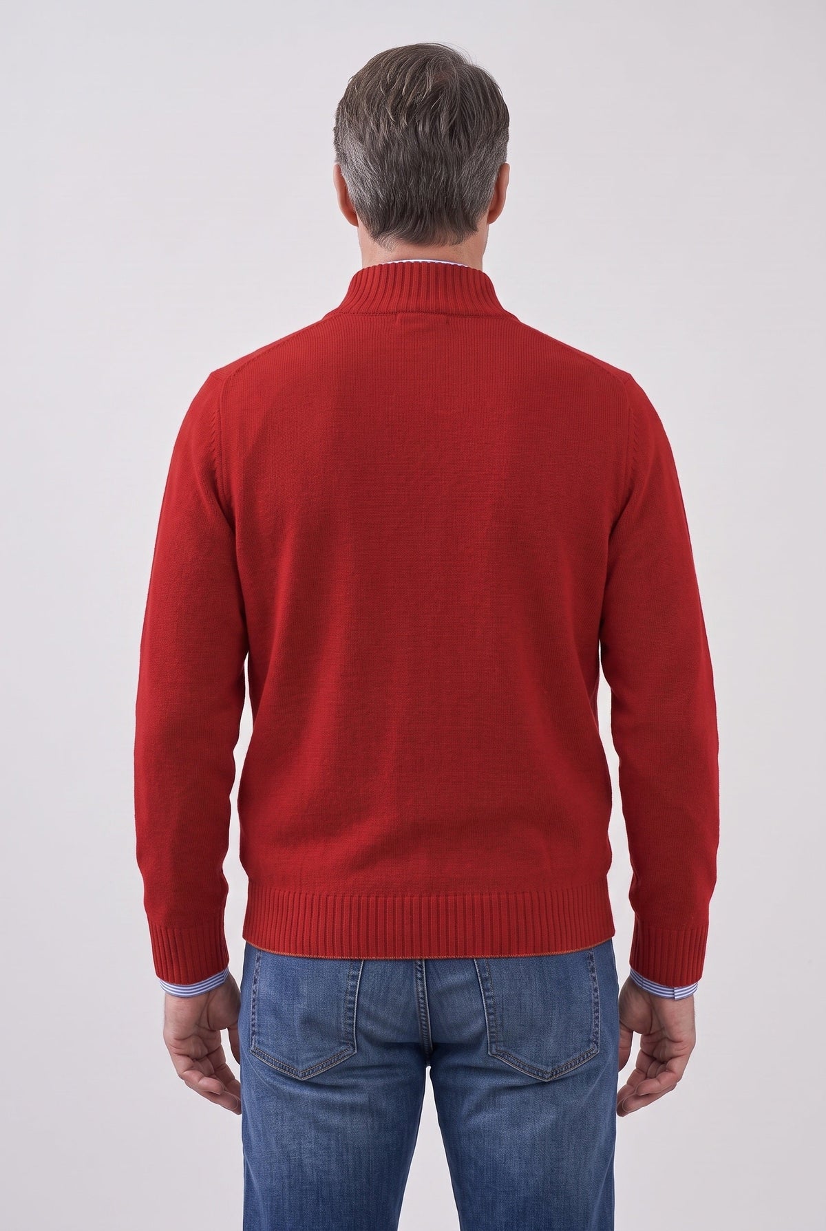 Men's Knitted Sweater, Quarter-Zip Stand Collar - back