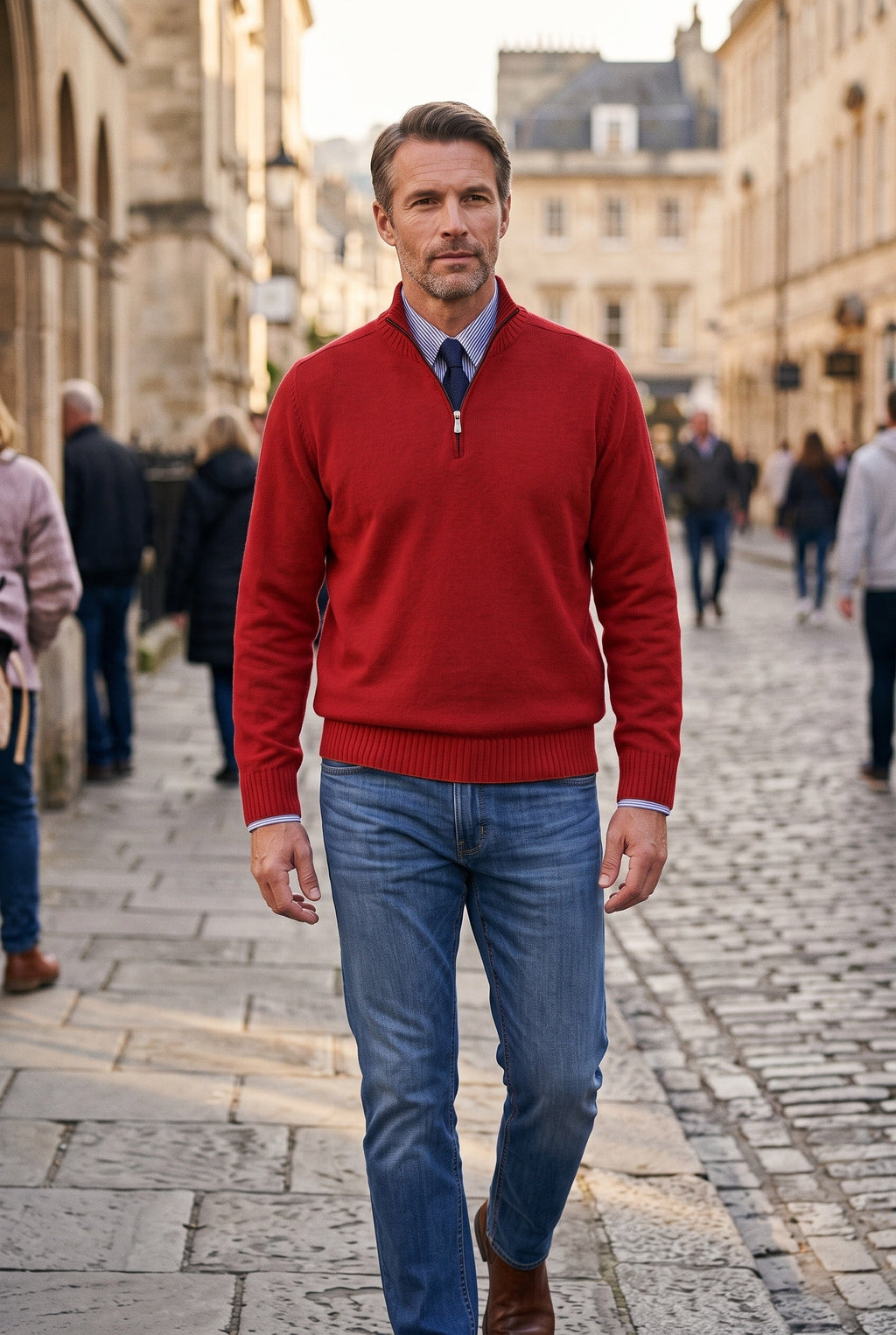 Men's Knitted Sweater, Quarter-Zip Stand Collar - lifestyle