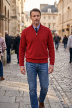 Men's Knitted Sweater, Quarter-Zip Stand Collar - lifestyle