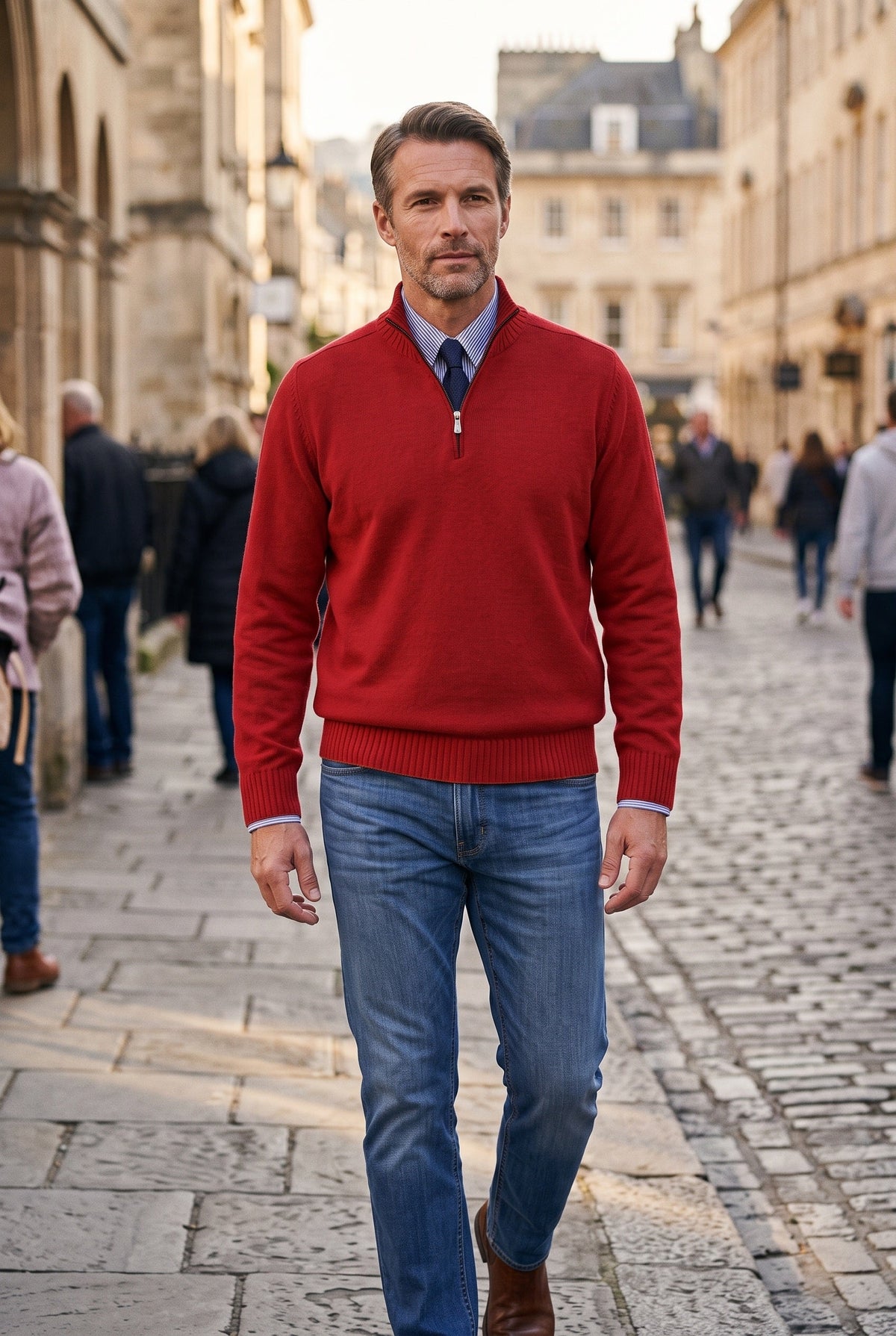 Men's Knitted Sweater, Quarter-Zip Stand Collar - lifestyle