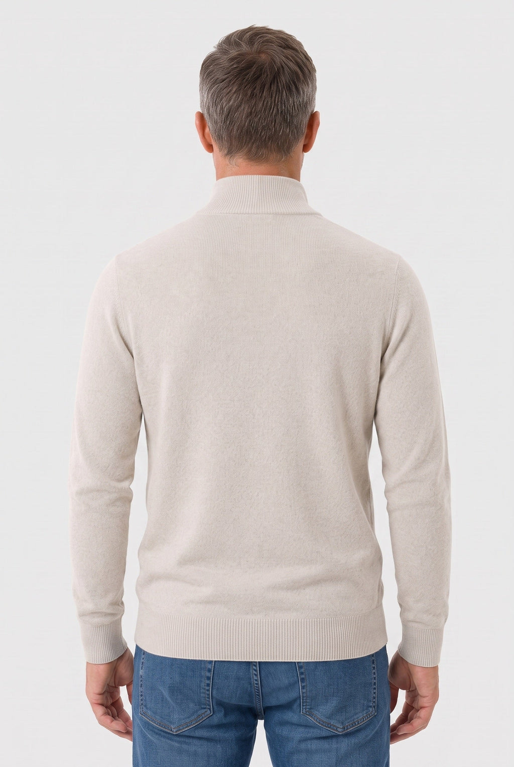 Men's Knitted Sweater, Zip Funnel Neck - back