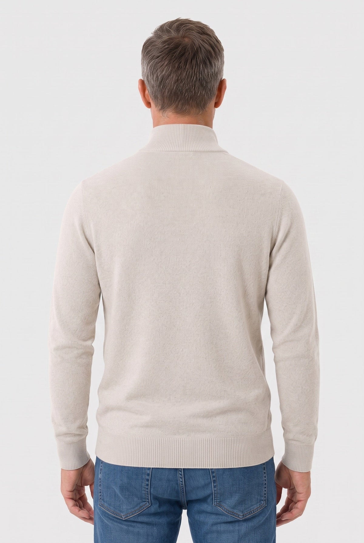 Men's Knitted Sweater, Zip Funnel Neck - back