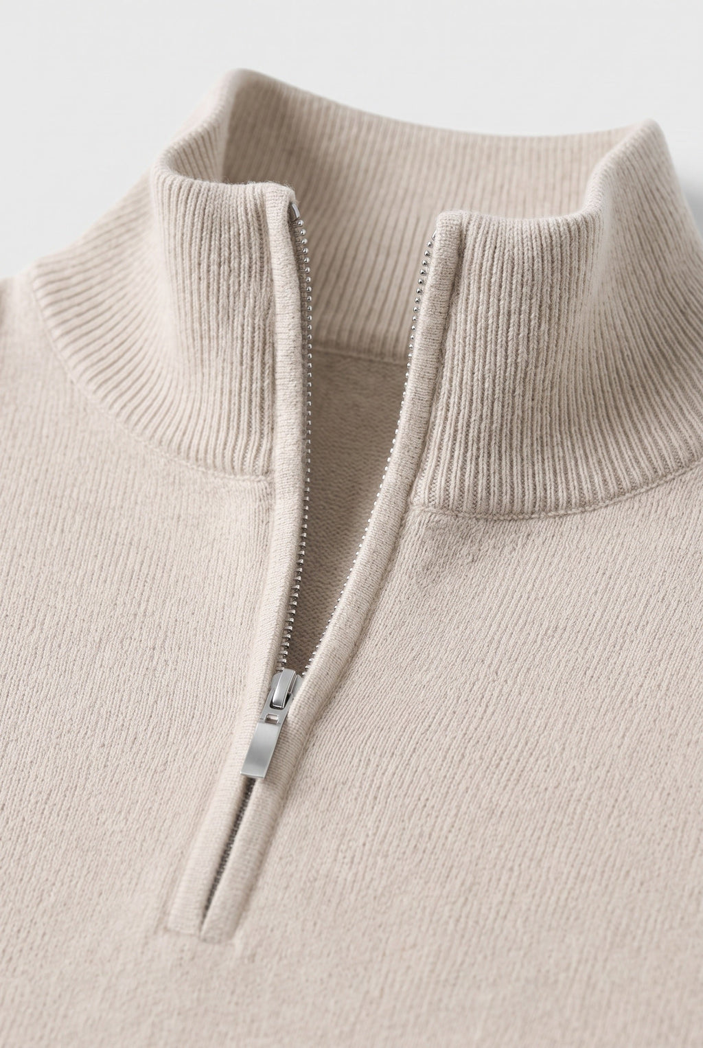 Men's Knitted Sweater, Zip Funnel Neck - detail