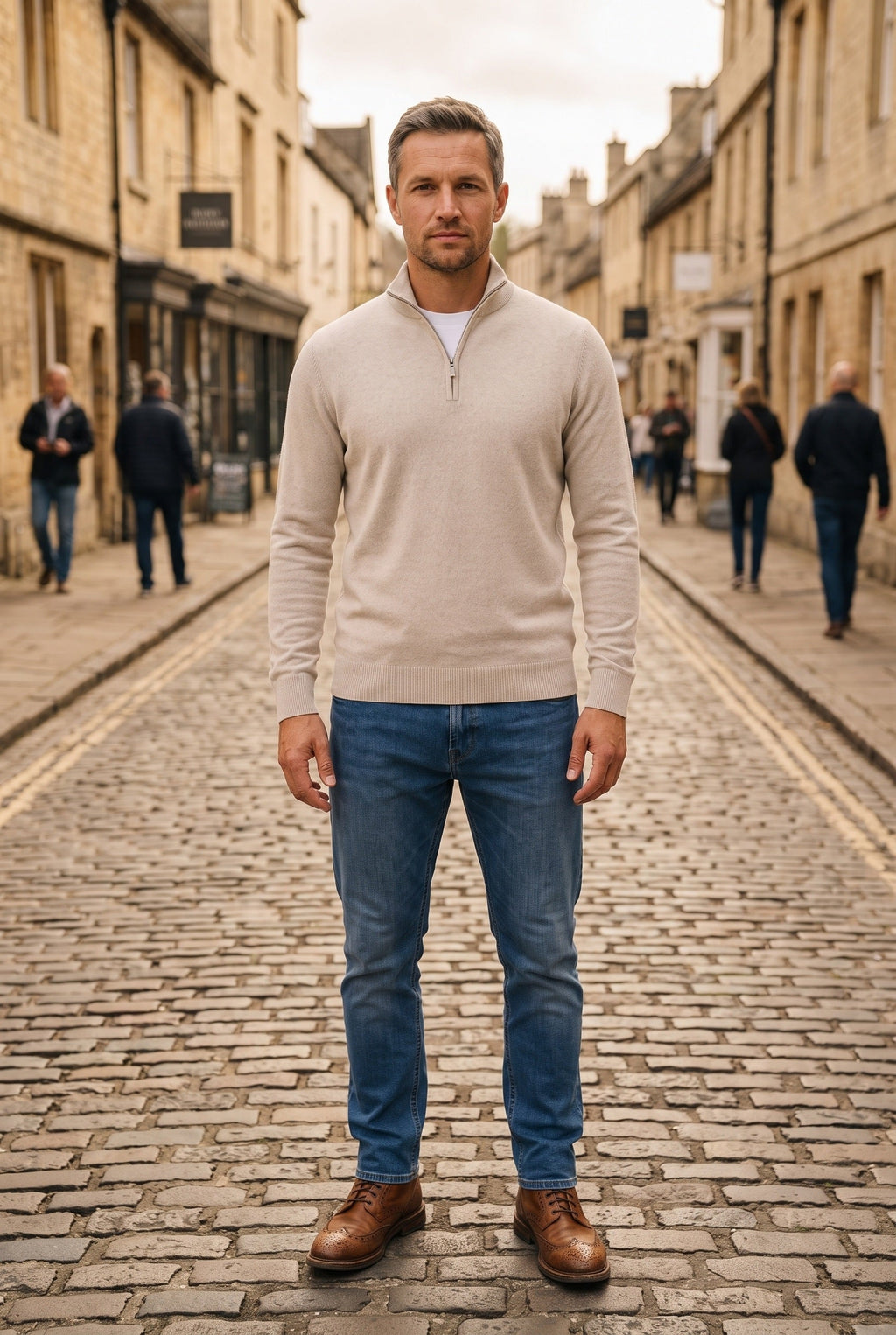 Men's Knitted Sweater, Zip Funnel Neck - lifestyle