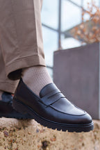 Men's Black Penny Loafers view