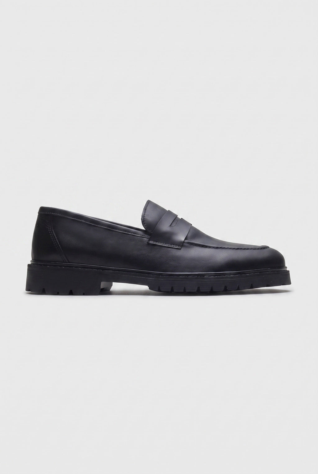 Men's Black Penny Loafers, Chunky Lug Sole