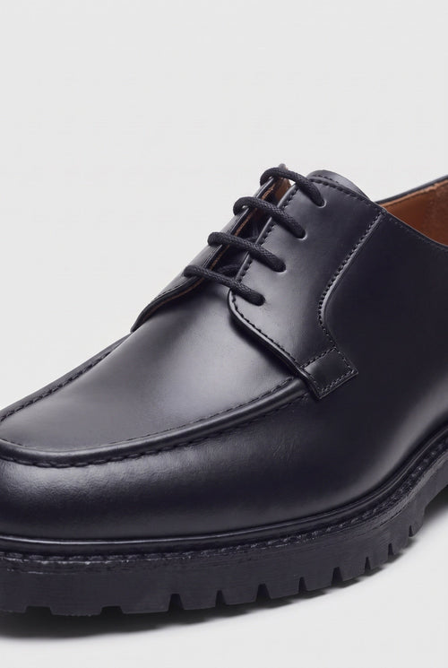 Men's Black Derby Shoes, Apron Toe side view