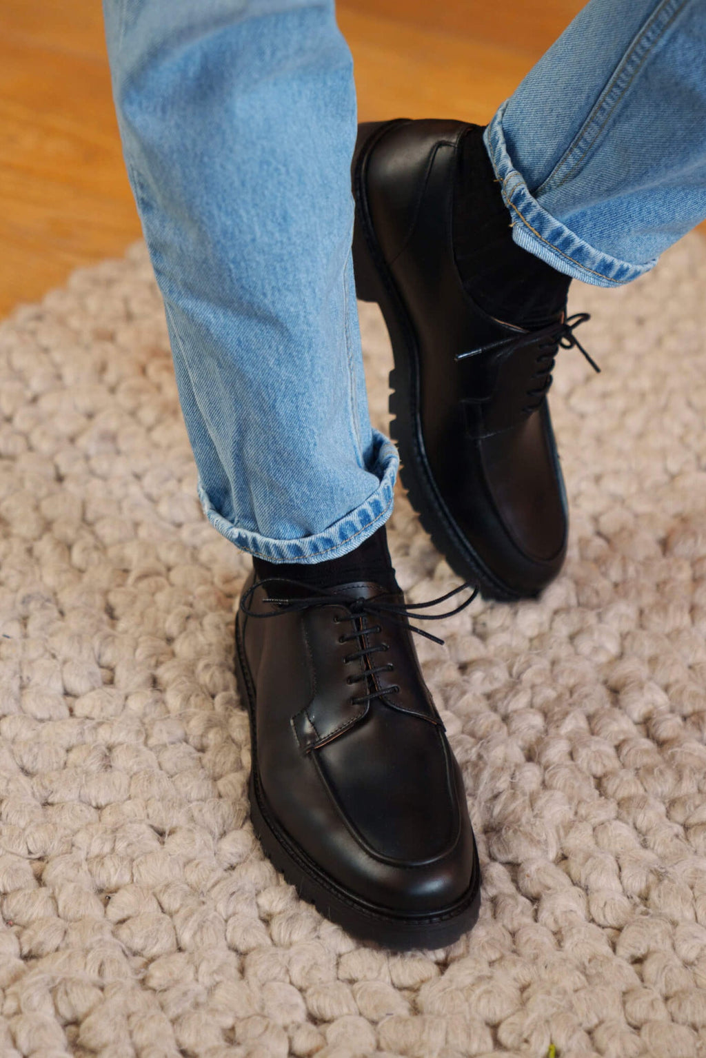 Men's Black Derby Shoes, Apron Toe view