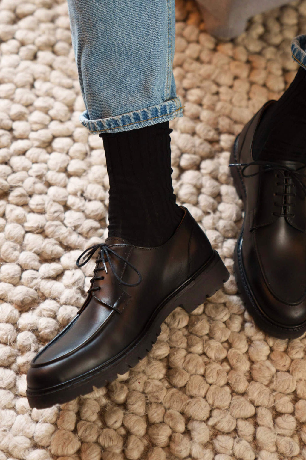 Men's Black Derby Shoes, Apron Toe view