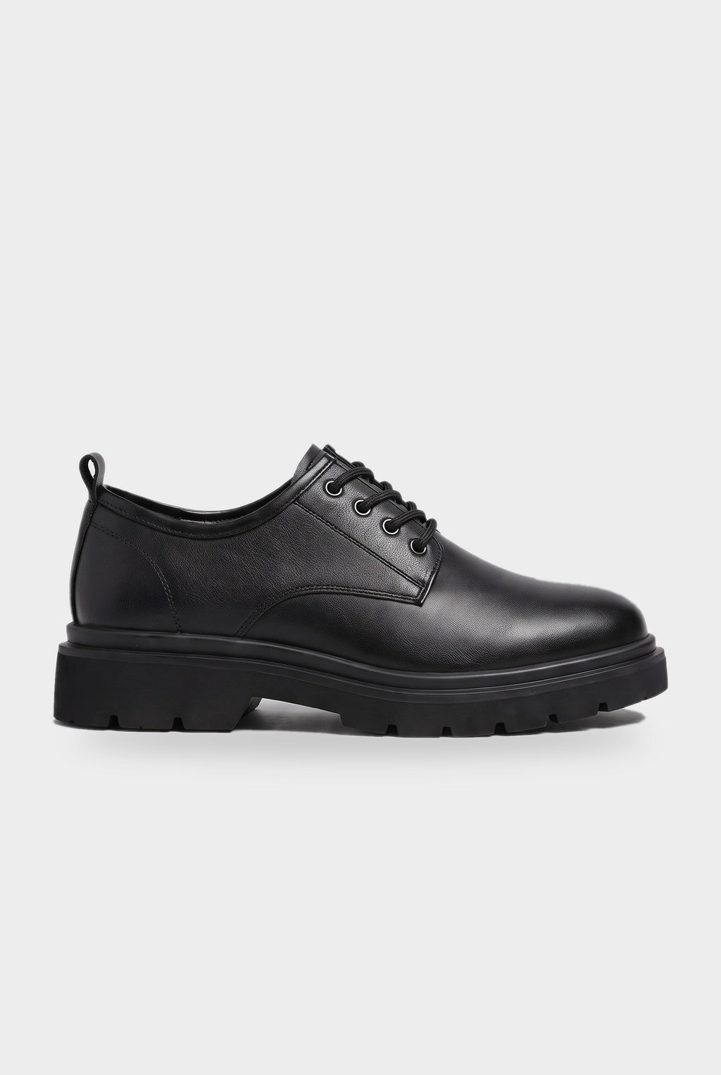 Men's Black Derby Shoes, Chunky Lug Sole