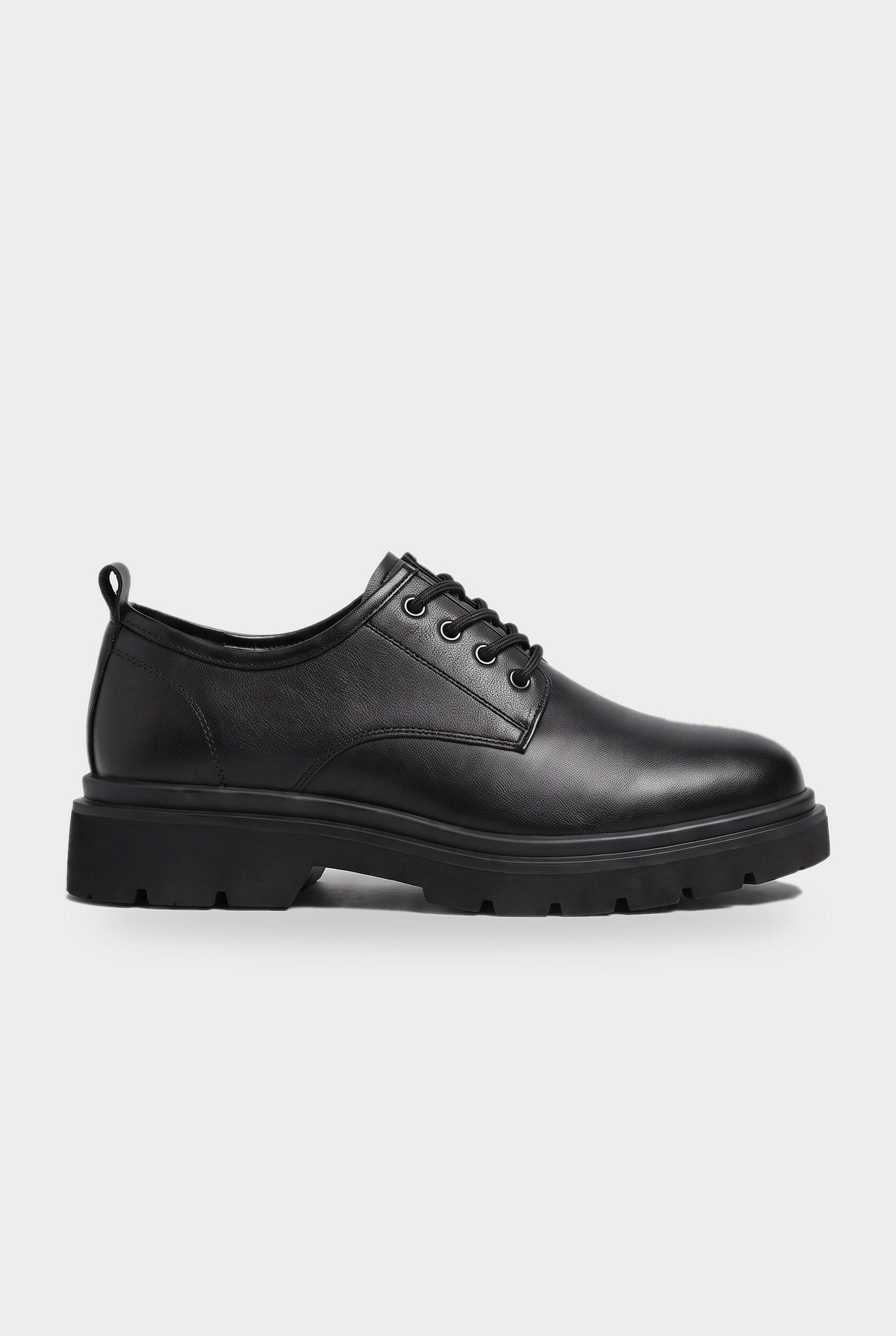 Men's Black Derby Shoes, Chunky Lug Sole