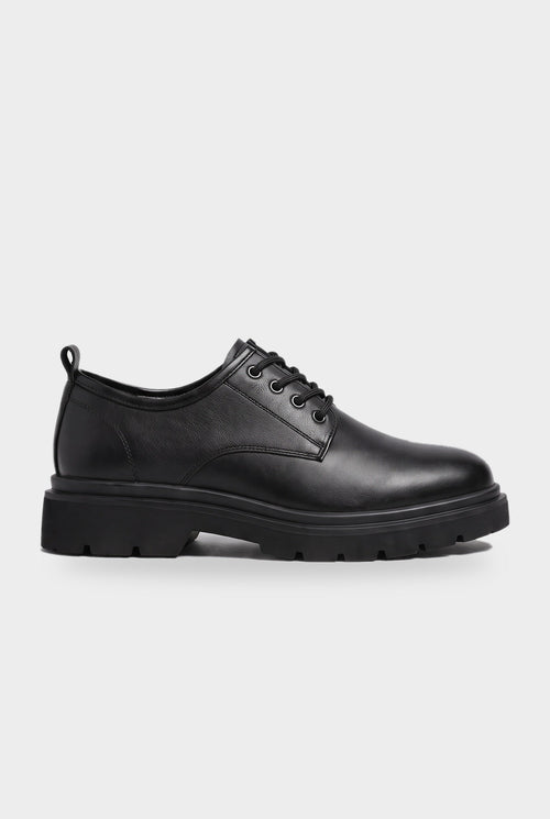 Men's Black Derby Shoes, Chunky Lug Sole