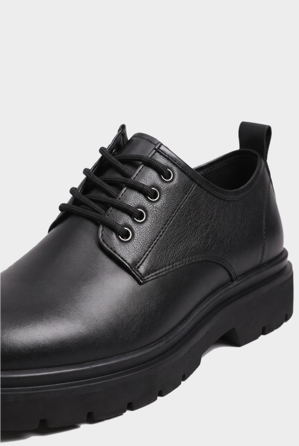 Men's Black Derby Shoes, Chunky Lug Sole side view
