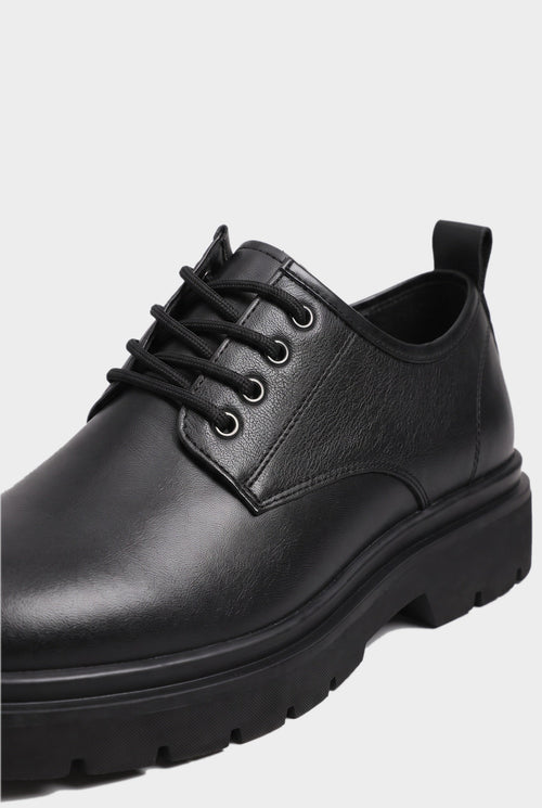 Men's Black Derby Shoes, Chunky Lug Sole side view