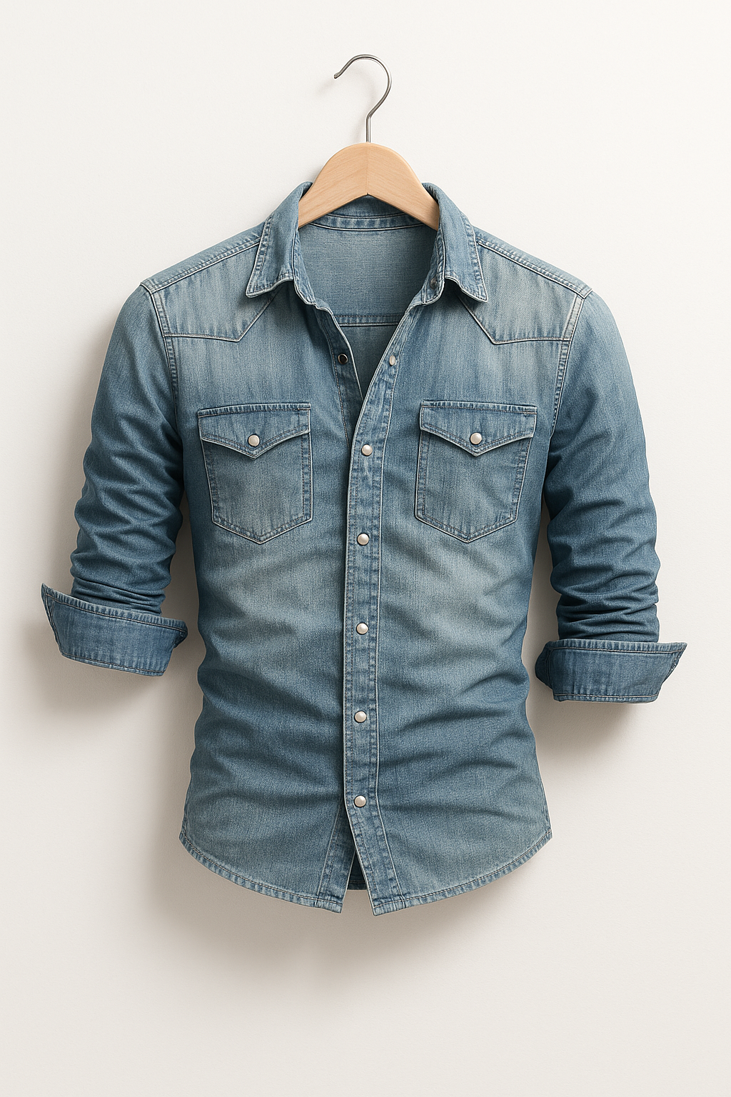 Men's Casual Denim Shirt fabric close-up