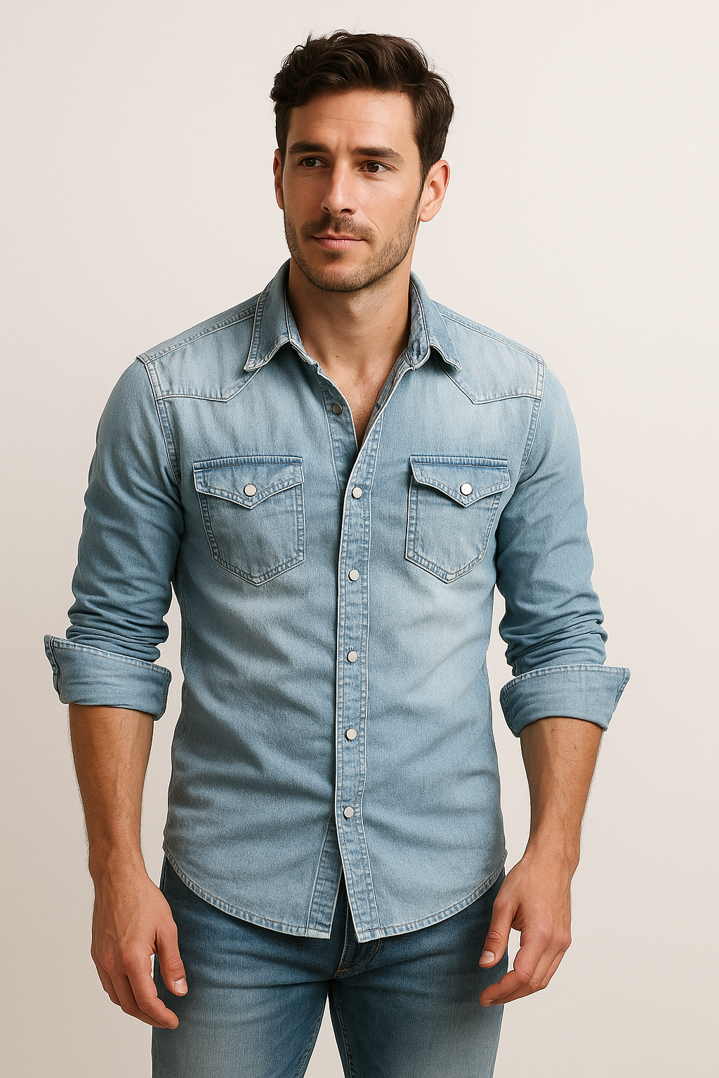Men's Casual Denim Shirt in Light Blue