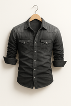 Men's Casual Denim Shirt collar detail