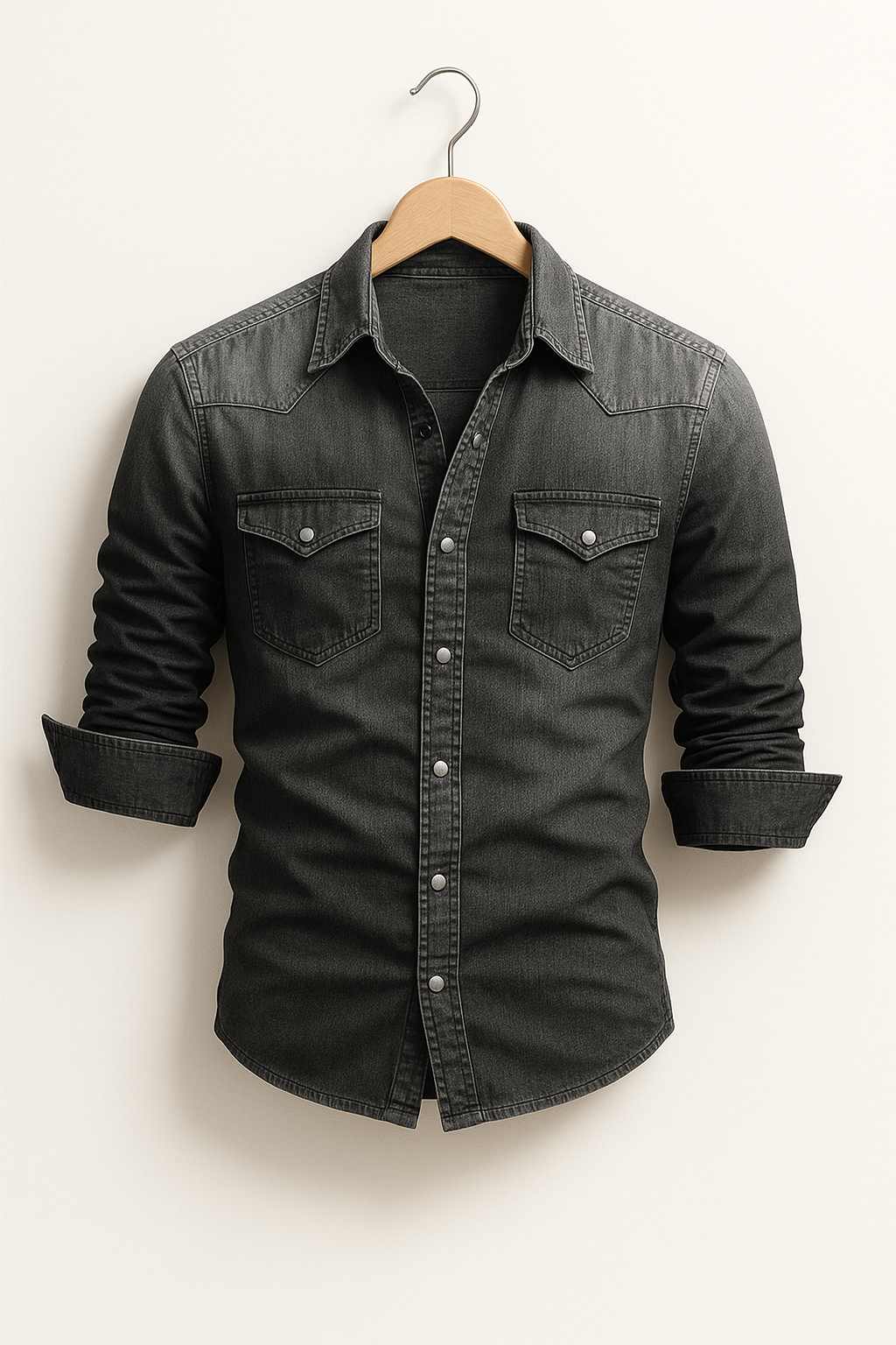 Men's Casual Denim Shirt collar detail
