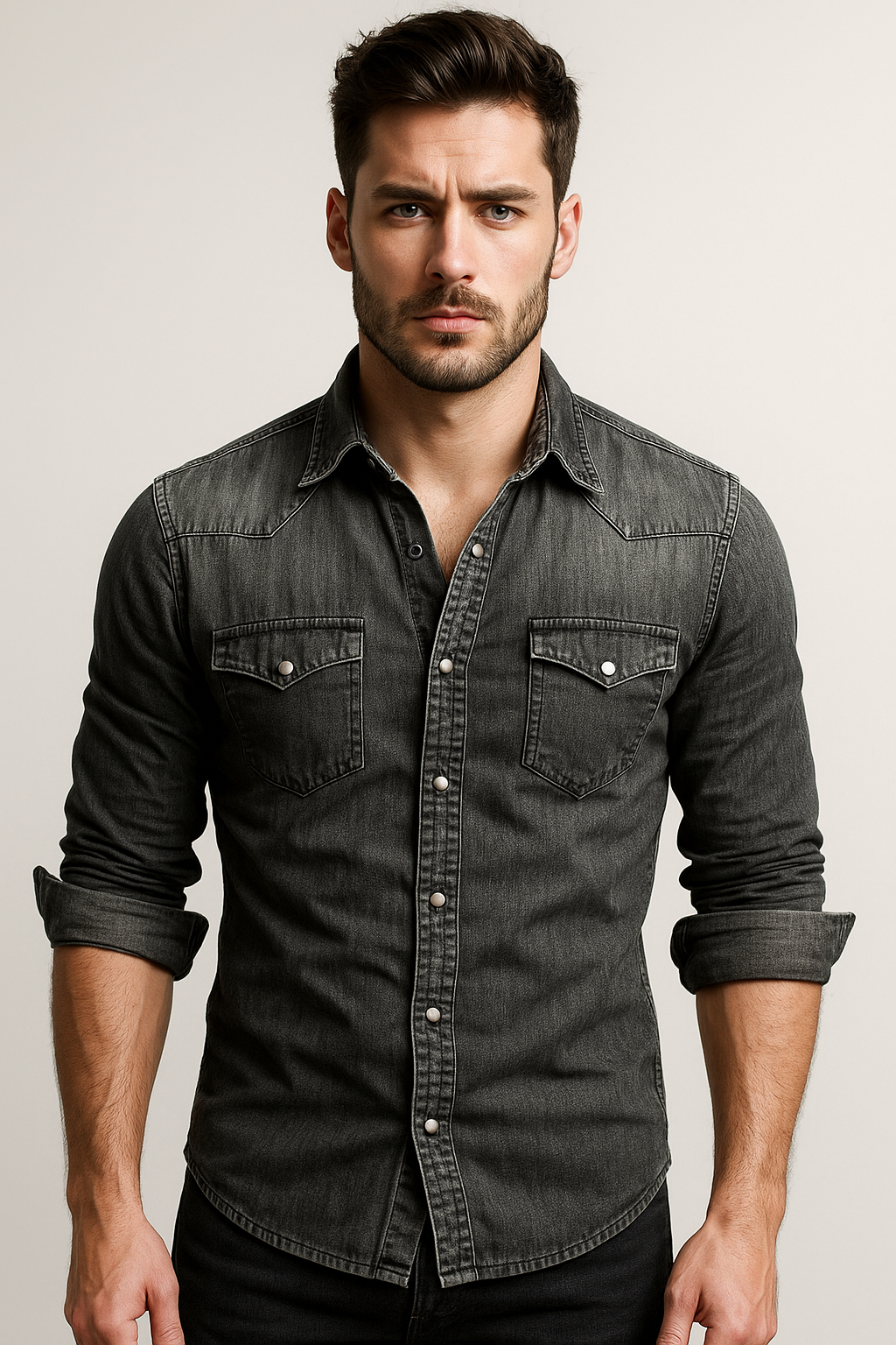Men's Casual Denim Shirt cuff detail