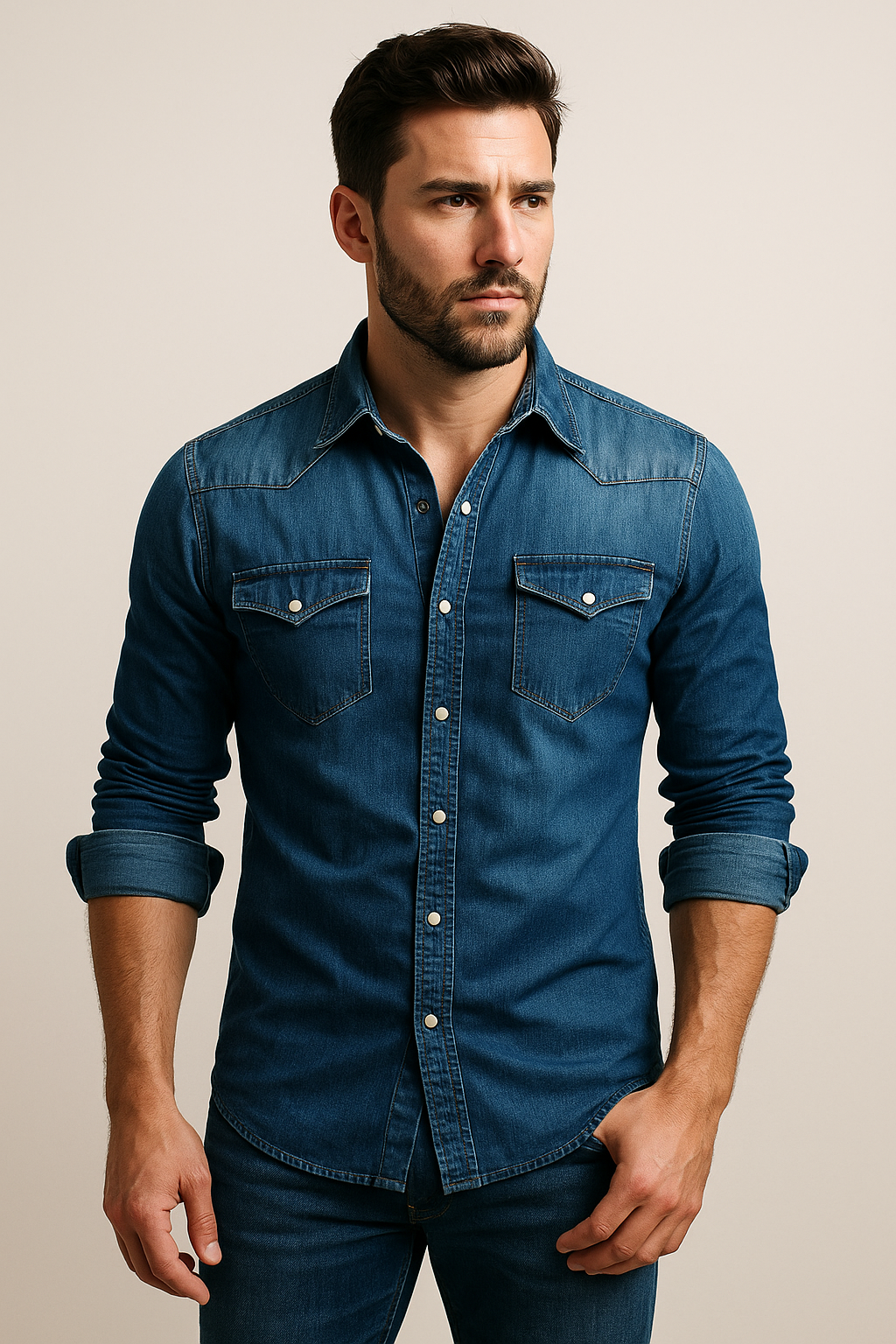 Men's Casual Denim Shirt in Dark Blue