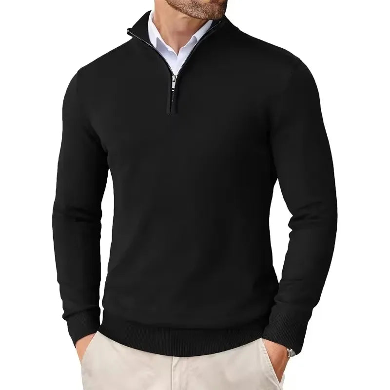 Men's Slim-Fit Quarter-Zip Sweater in Black