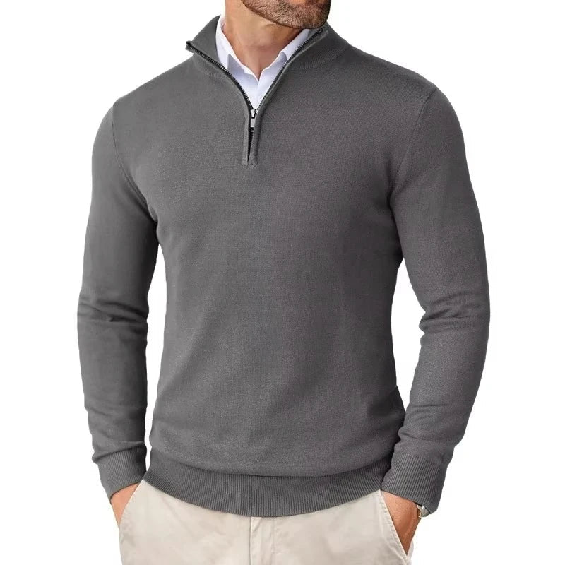Men's Slim-Fit Quarter-Zip Sweater in Grey
