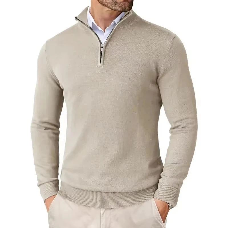 Men's Slim-Fit Quarter-Zip Sweater in Beige