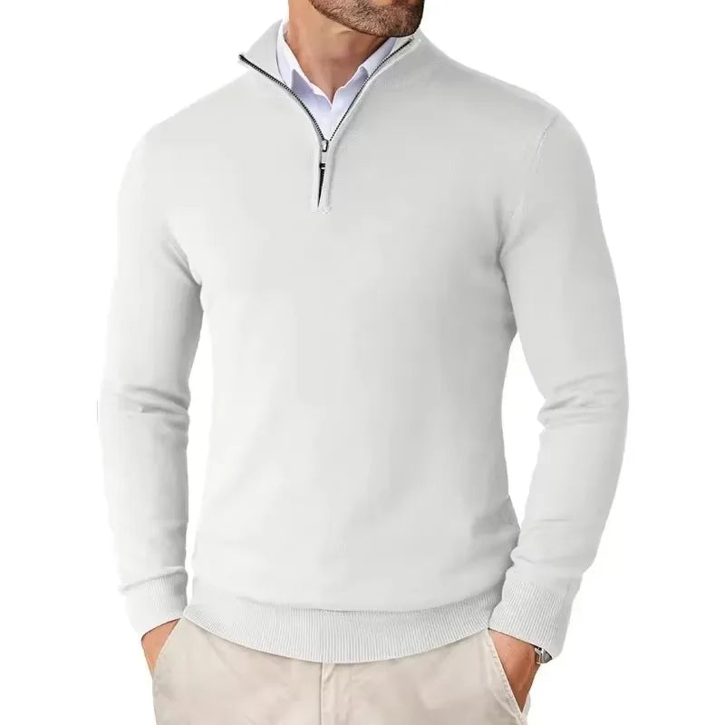 Men's Slim-Fit Quarter-Zip Sweater in White