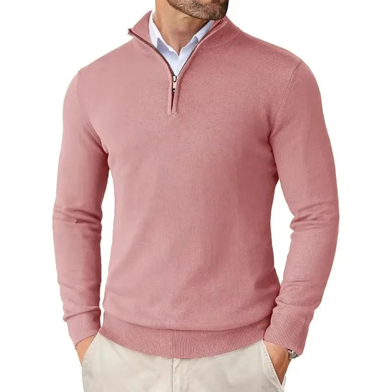Men's Slim-Fit Quarter-Zip Sweater in Pink