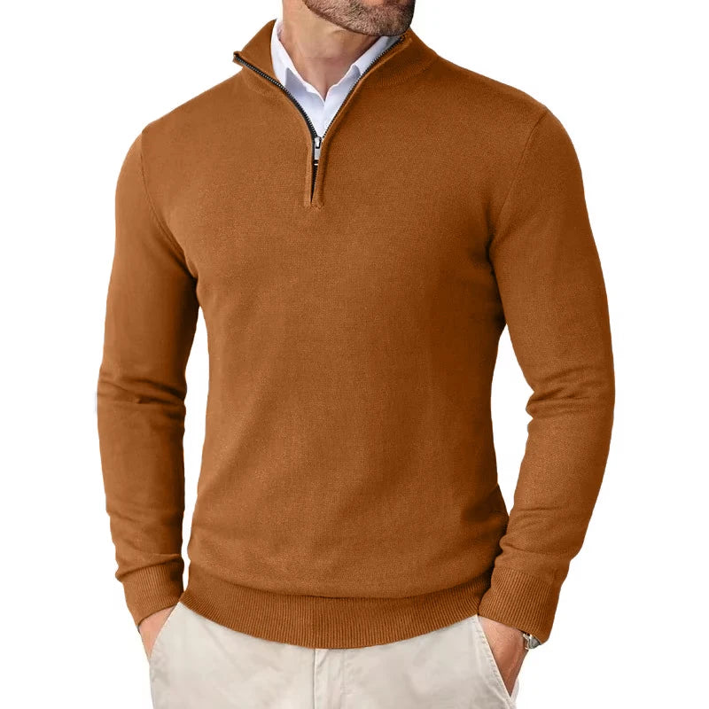 Men's Slim-Fit Quarter-Zip Sweater in Brown