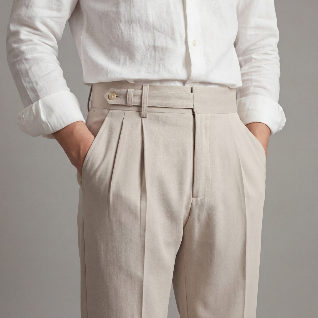 Men's Tailored-Fit Trousers with Single Front Pleat