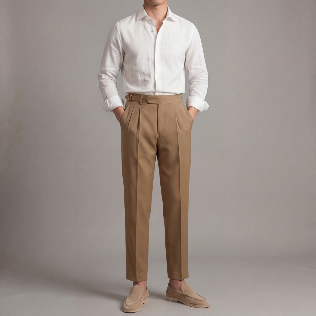 Men's Tailored-Fit Trousers with Single Front Pleat