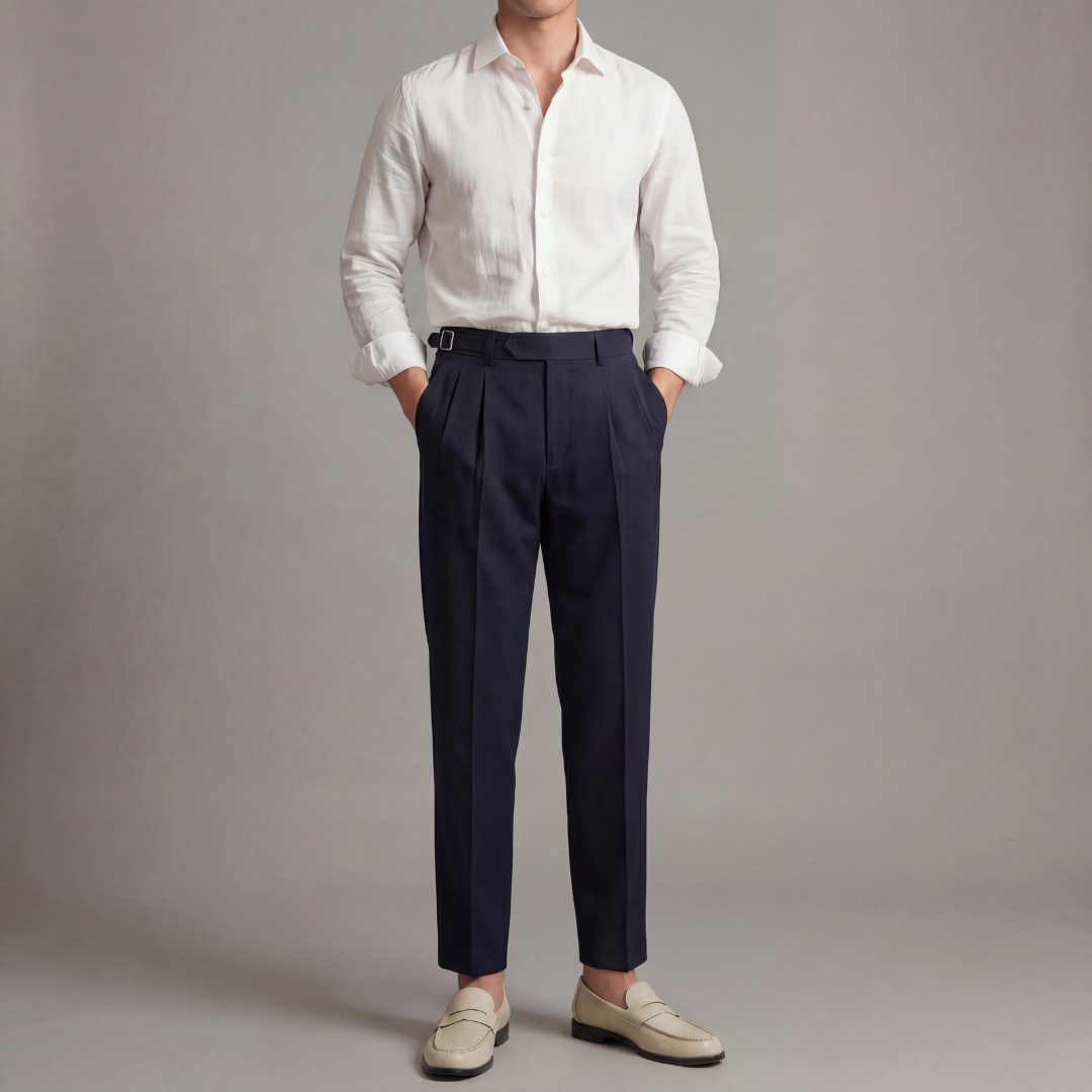 Men's Tailored-Fit Trousers with Single Front Pleat