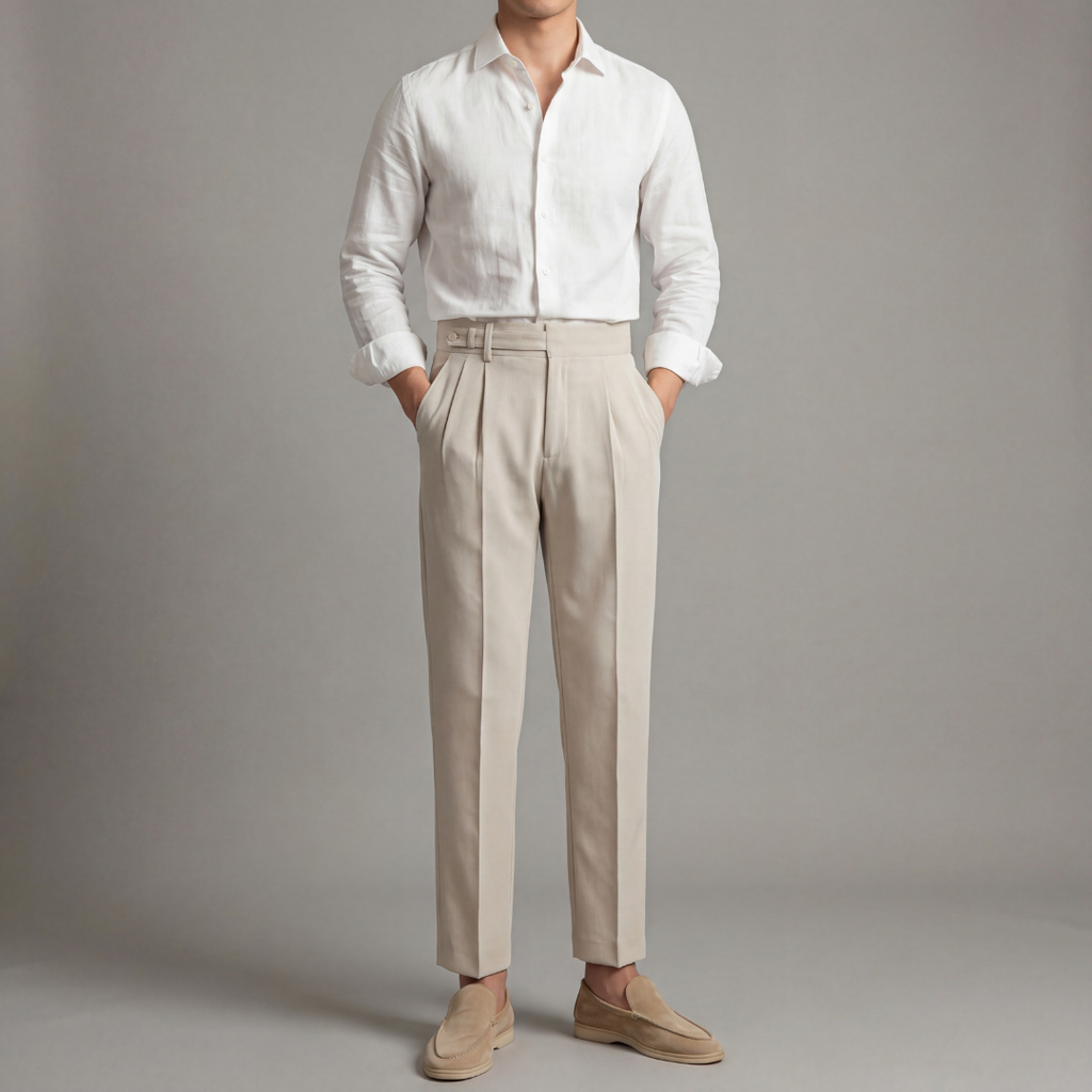 Men's Tailored-Fit Trousers with Single Front Pleat