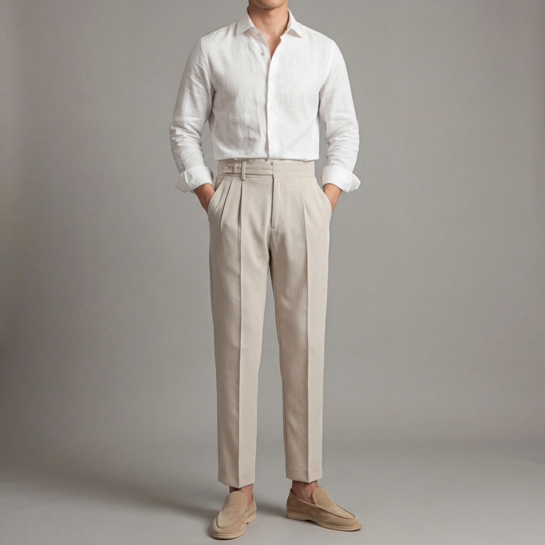 Men's Tailored-Fit Trousers with Single Front Pleat