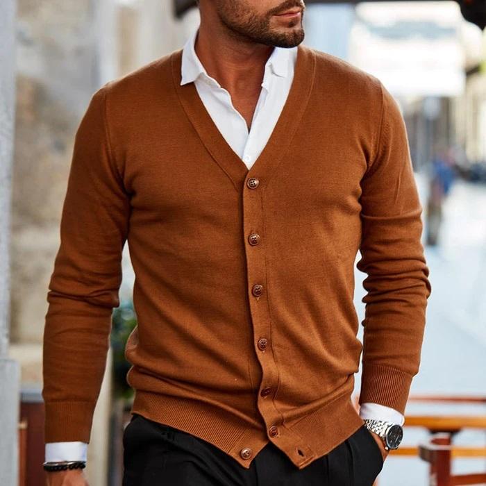Men's V-Neck Cardigan in Brown