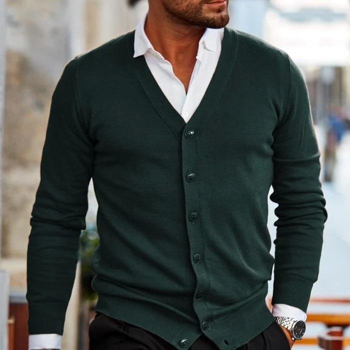 Men's V-Neck Cardigan in Green