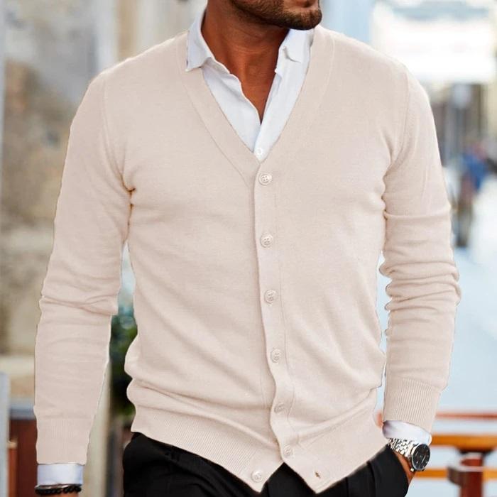 Men's V-Neck Cardigan detail view