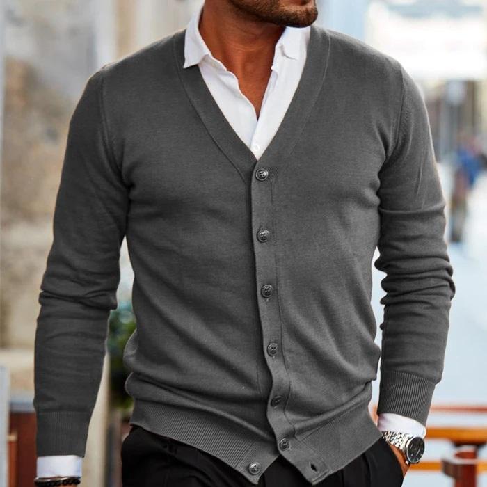 Men's V-Neck Cardigan in Grey